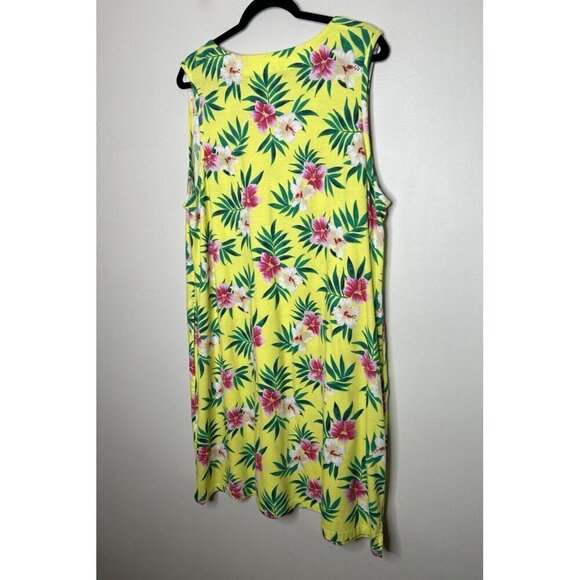 Land’s End Women’s Dress Cover Up 1X 16W-18W 100% Cotton Jersey Floral Pockets - Picture 8 of 12